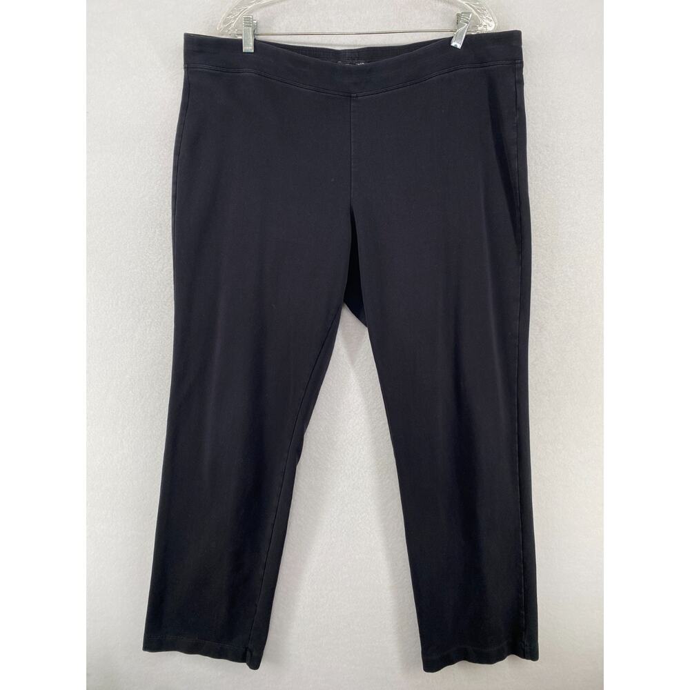 EILEEN FISHER Pants XL French Terry Stretch Cotton Full Length Straight Black